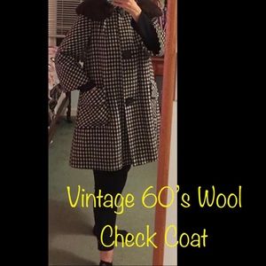 SOLD-Vintage 60’s Wool Black&White Check Coat